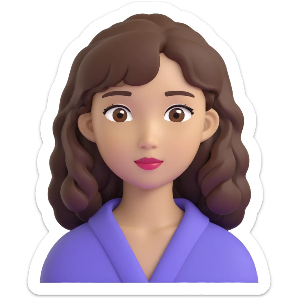portrait of an Asian girl with medium brown wavy hair and brown eyes, paler skin tone sticker