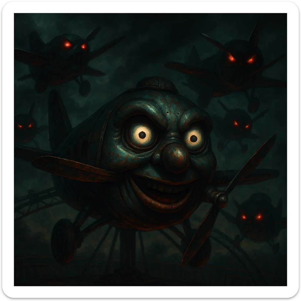 Avions manege du parc saint paul en emoji  rajoute et garde aspect terrifiante et rajoute  sticker