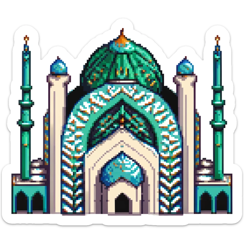 Faisal Mosque, pixel art style, focusing on geometric shapes and symmetry of the mosque sticker