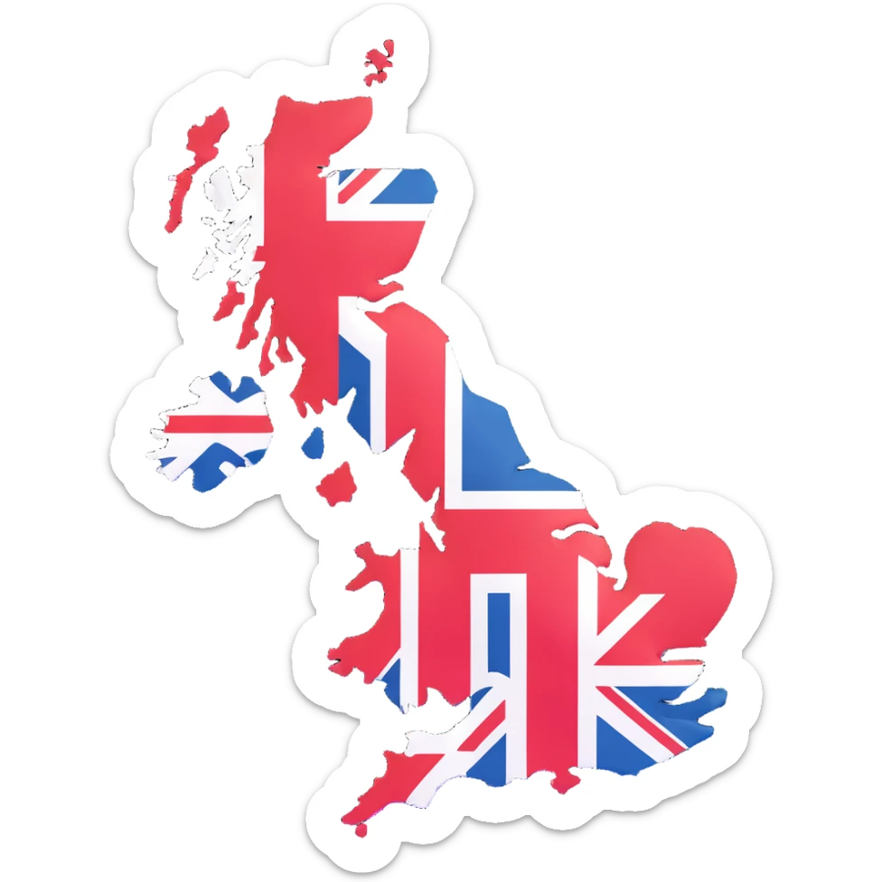 3D illustration of the map of the United Kingdom with the UK flag overlay, vivid and bright flag colors sticker