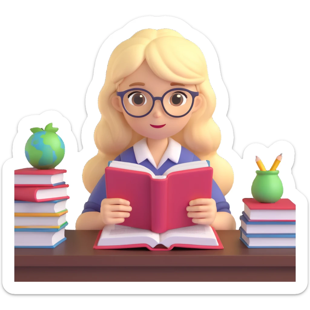 cute blonde girl reading books studying teen no scenery  sticker