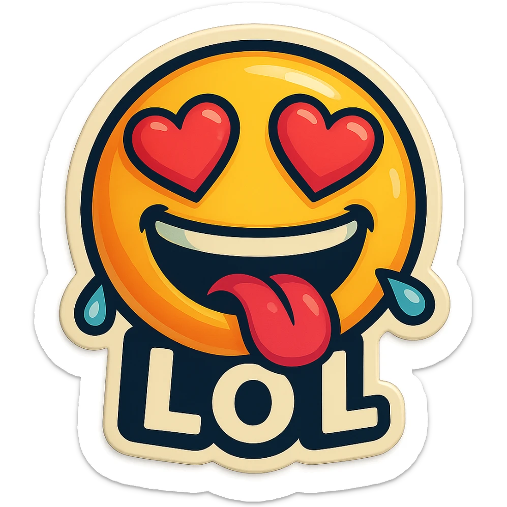 mouth open with tongue out heart shaped eye add the words “ LOL " in White
Laughing crying 😂😂 sticker