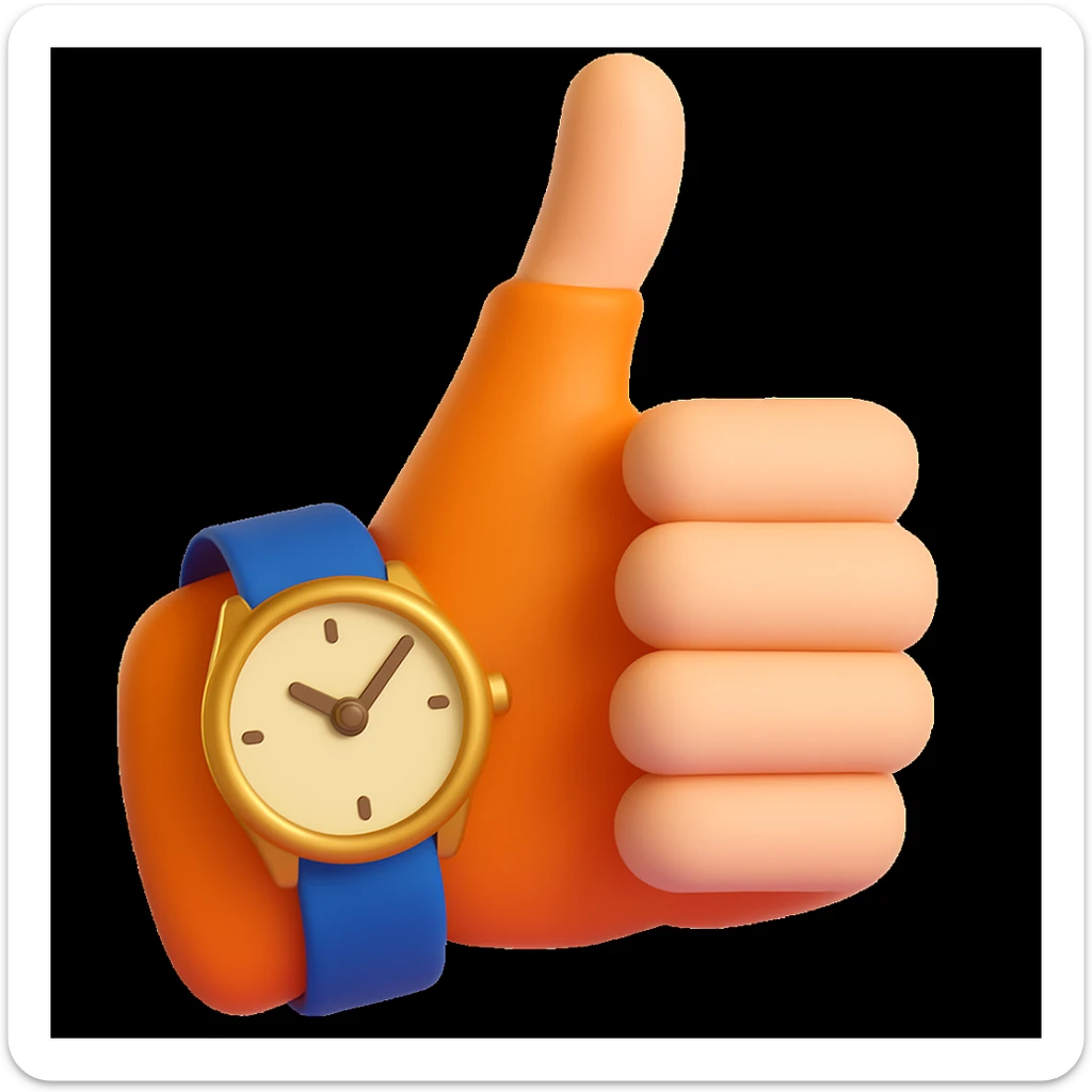 Make the thumbs up emoji wear a wristwatch in a style similar to 3d-emoji sticker