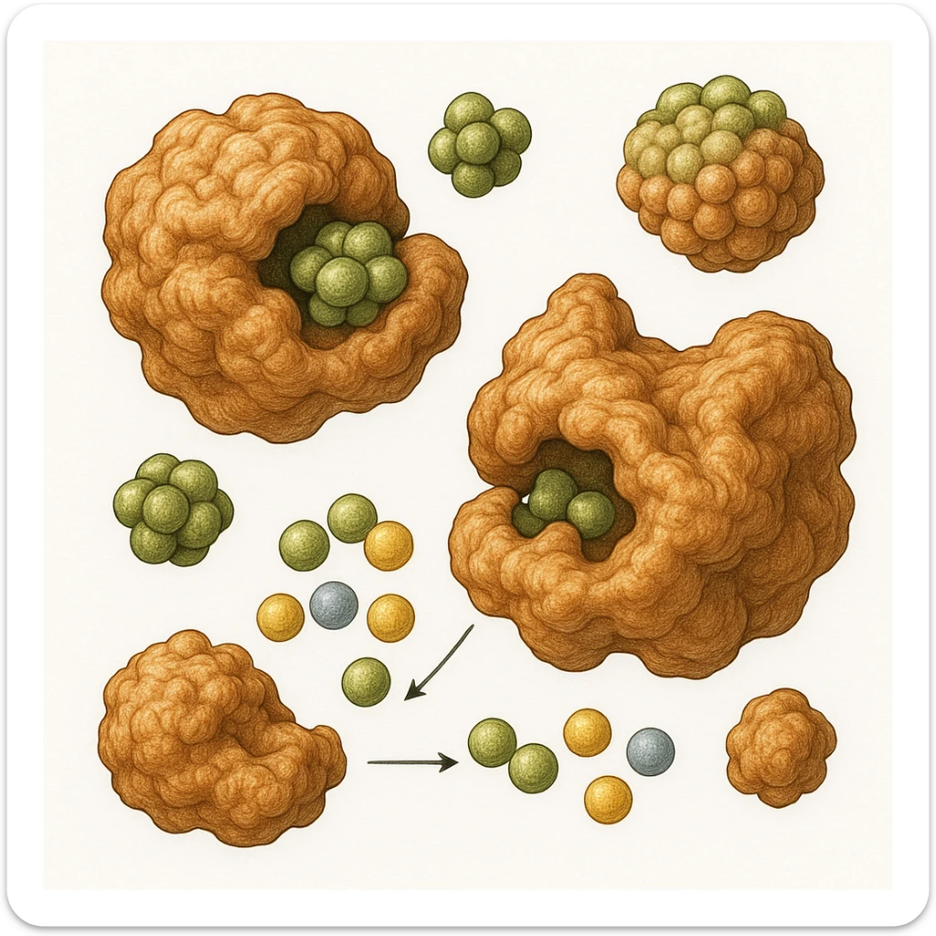 Ultra-detailed scientific illustration  (like in a school book) of enzyme digestion. Macro molecular view, clean white background, no text, no human figures or cartoon characters. Purely biological focus. sticker