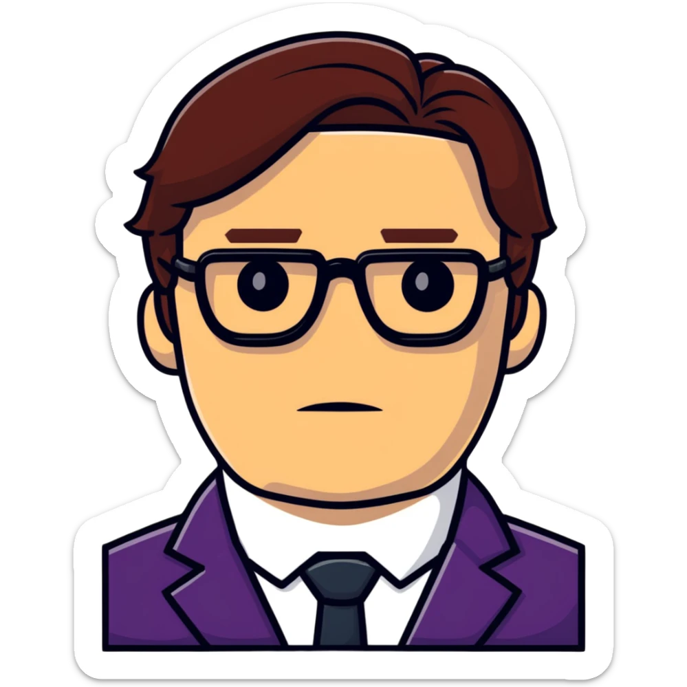 Helmut Zemo with brown hair and glasses, villain from Marvel's Captain America Civil War, serious expression sticker