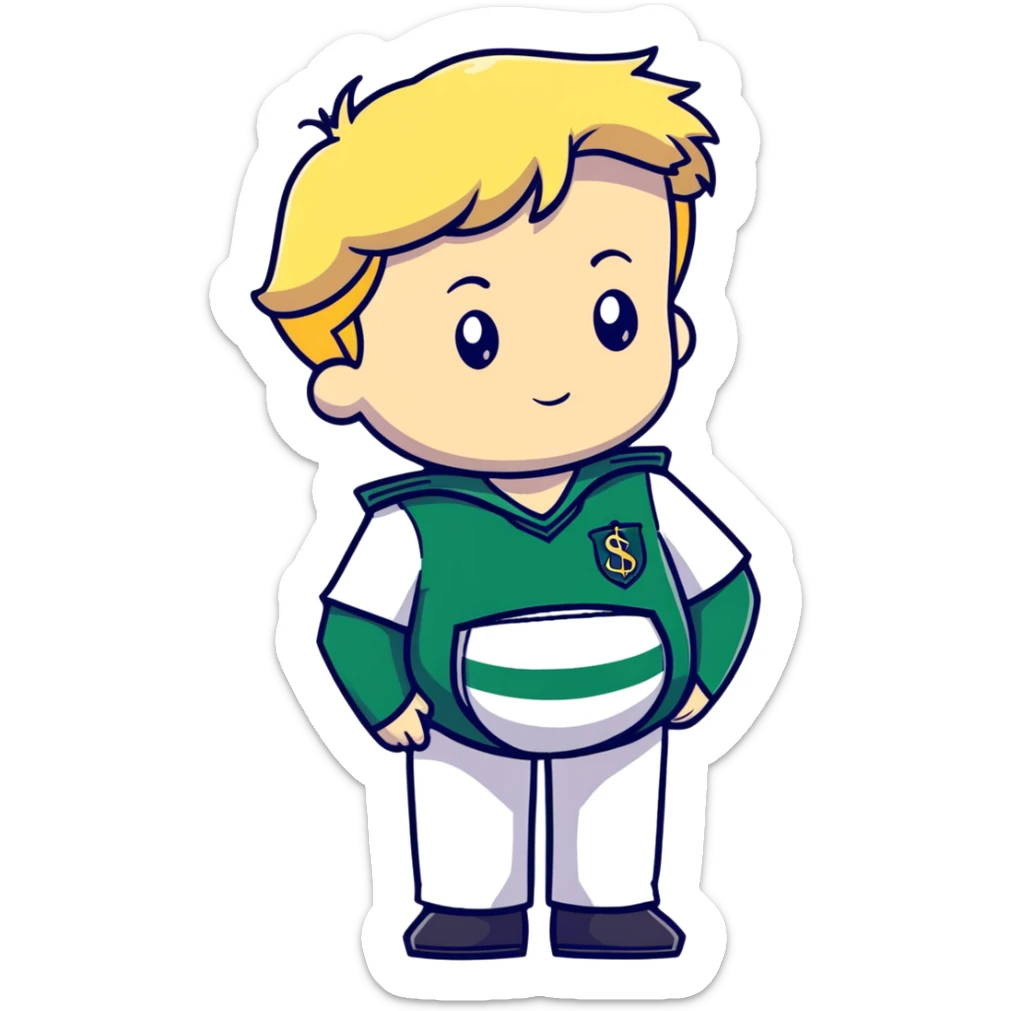 pregnant male in Slytherin uniform, blonde hair, pale skin, cartoon style sticker