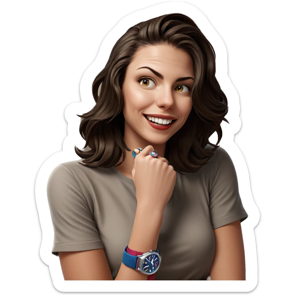 smiling girl with wristwatch sticker
