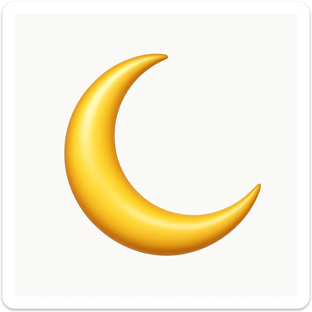 A 3D emoji in iOS emoji aesthetic style of a crescent Moon, slim curved golden shape with a gentle glow, smooth and glossy surface, minimal white background
 sticker