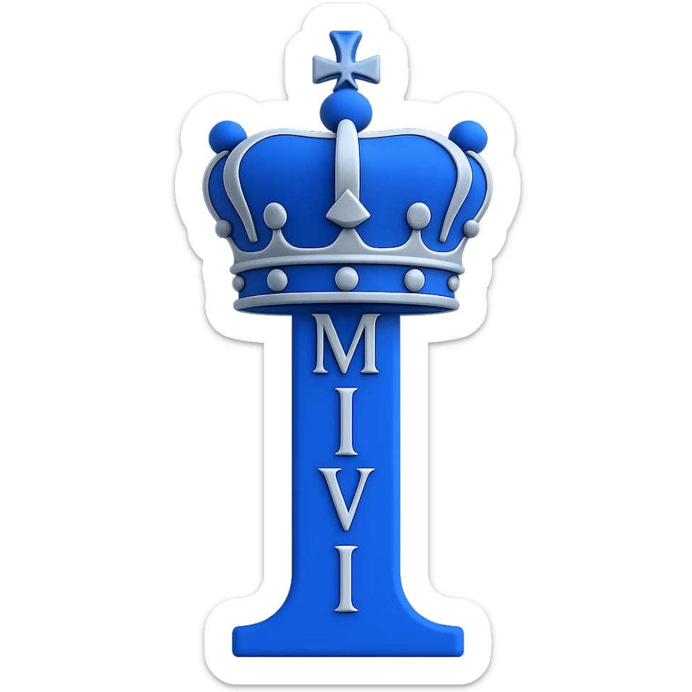 Add a royal crown on top of the Roman numeral II, keep the royal blue, white, and silver colors, in a 3D emoji style. Remove the background. sticker