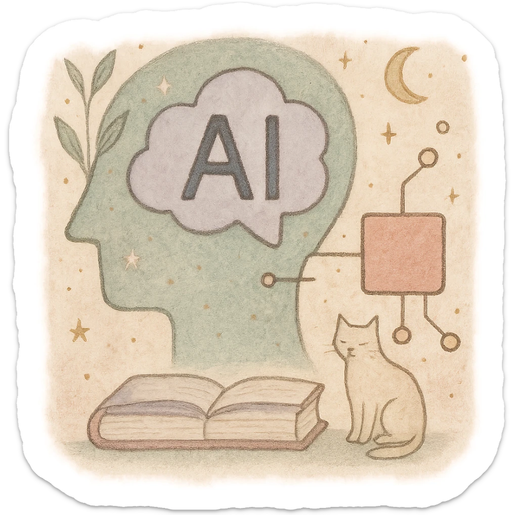 

A gentle, poetic digital illustration in the style of “Jardim da Ju”. The scene blends nature, cosmos and tenderness — hand-drawn lines, soft textures, and muted pastel tones (sage green, lilac, rose, cream). Elements like leaves, stars, cats, books, and celestial details coexist naturally. The mood is magical yet grounded, evoking sensitivity, reflection, and quiet intelligence. The lighting is warm and dreamy, with delicate sparkles and organic shapes. Artistic style: watercolor + fine line art, minimal, elegant, emotional and intimate.


(use conforme a IA utilizada)

Mood: magical realism, soft light, emotional, feminine, intellectual

Style keywords: watercolor, fine ink lines, pastel tones, digital illustration, cozy, slow aesthetic, minimal poetic composition

Colors: #9BA48A (verde sálvia), #E6B7B1 (rosa suave), #D0C3CC (lavanda névoa), #F6F1E7 (papel de chá), #2D2D2F (grafite noturno)

Objects recorrentes: folhas, flores, livros, chá, gatos, estrelas, constelações, velas, mãos, janelas abertas, estufas, estantes, sementes, instrumentos musicais

Emoção central: sensibilidade lúcida — calma, introspectiva e real sticker