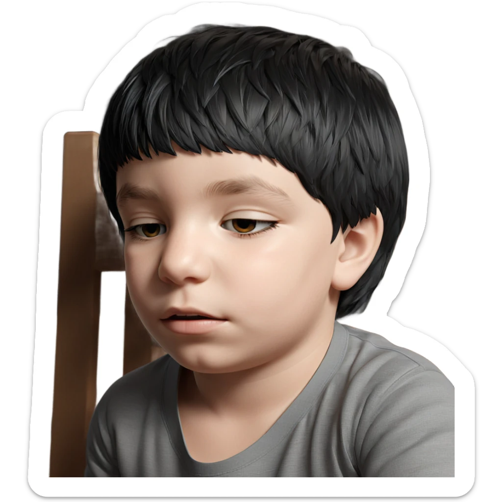 serene boy with black hair sticker