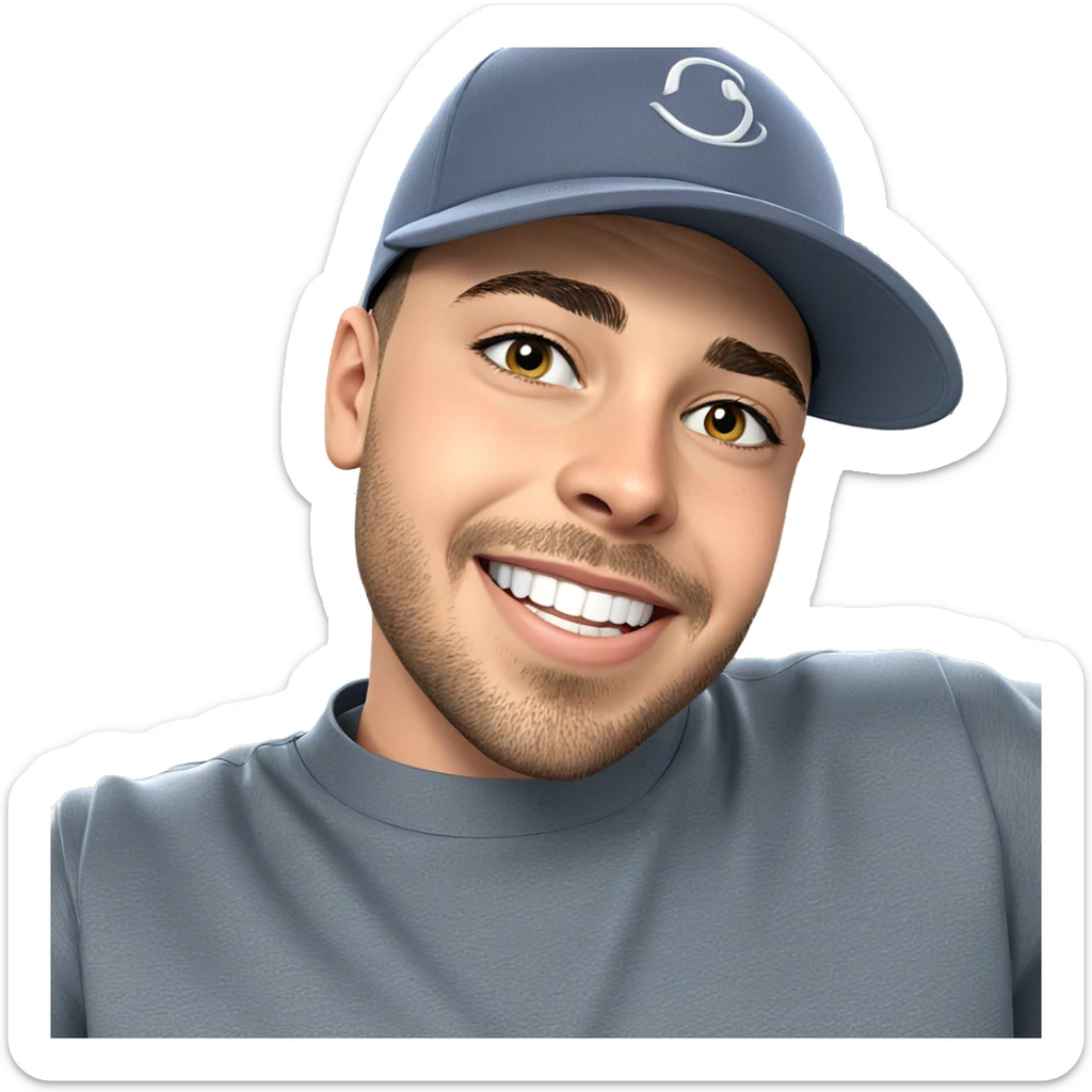 smiling boy in baseball cap sticker