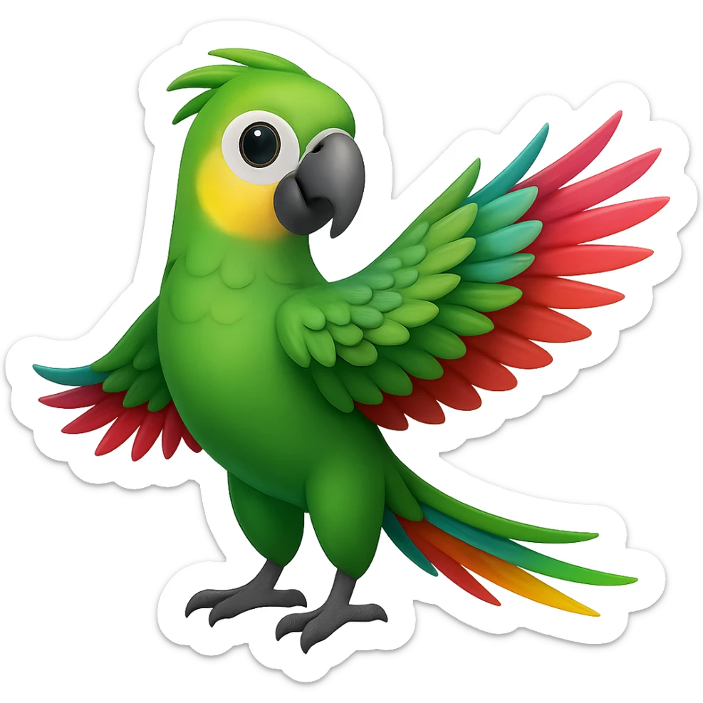 Make the parrot green in the style of apple emoji, no background. sticker