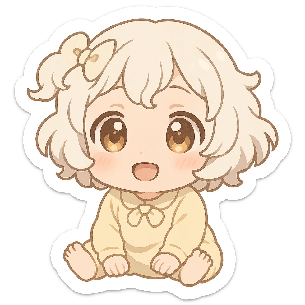 Atla from The Rising of the Shield Hero as a cute baby, chibi style, big eyes, soft colors, adorable expression, emoji sticker format sticker