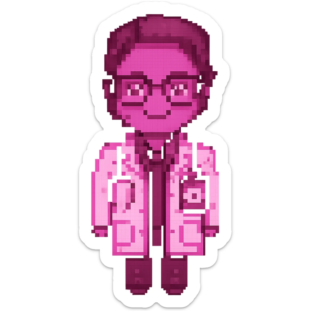 An eye doctor emoji in pixel-art style with a magenta color sticker