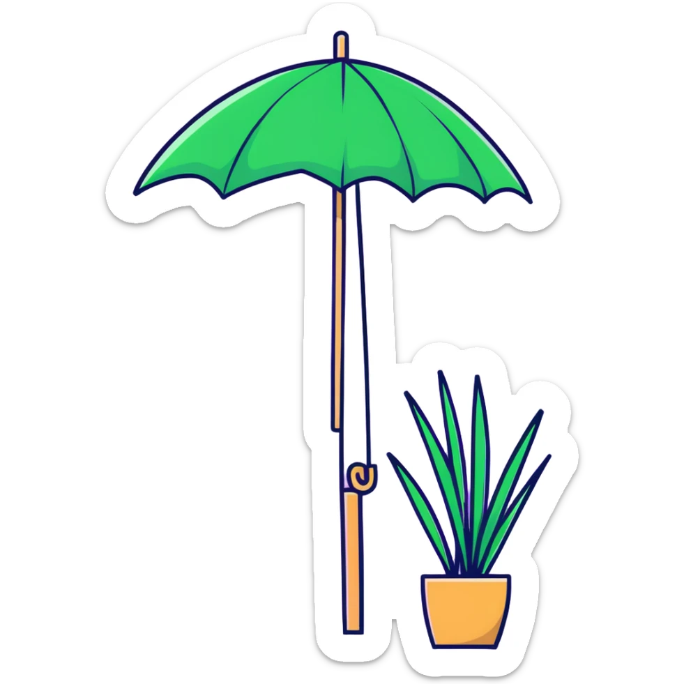 Tall reed-like papyrus plant with feathery tops, green stems and umbrella-shaped foliage sticker