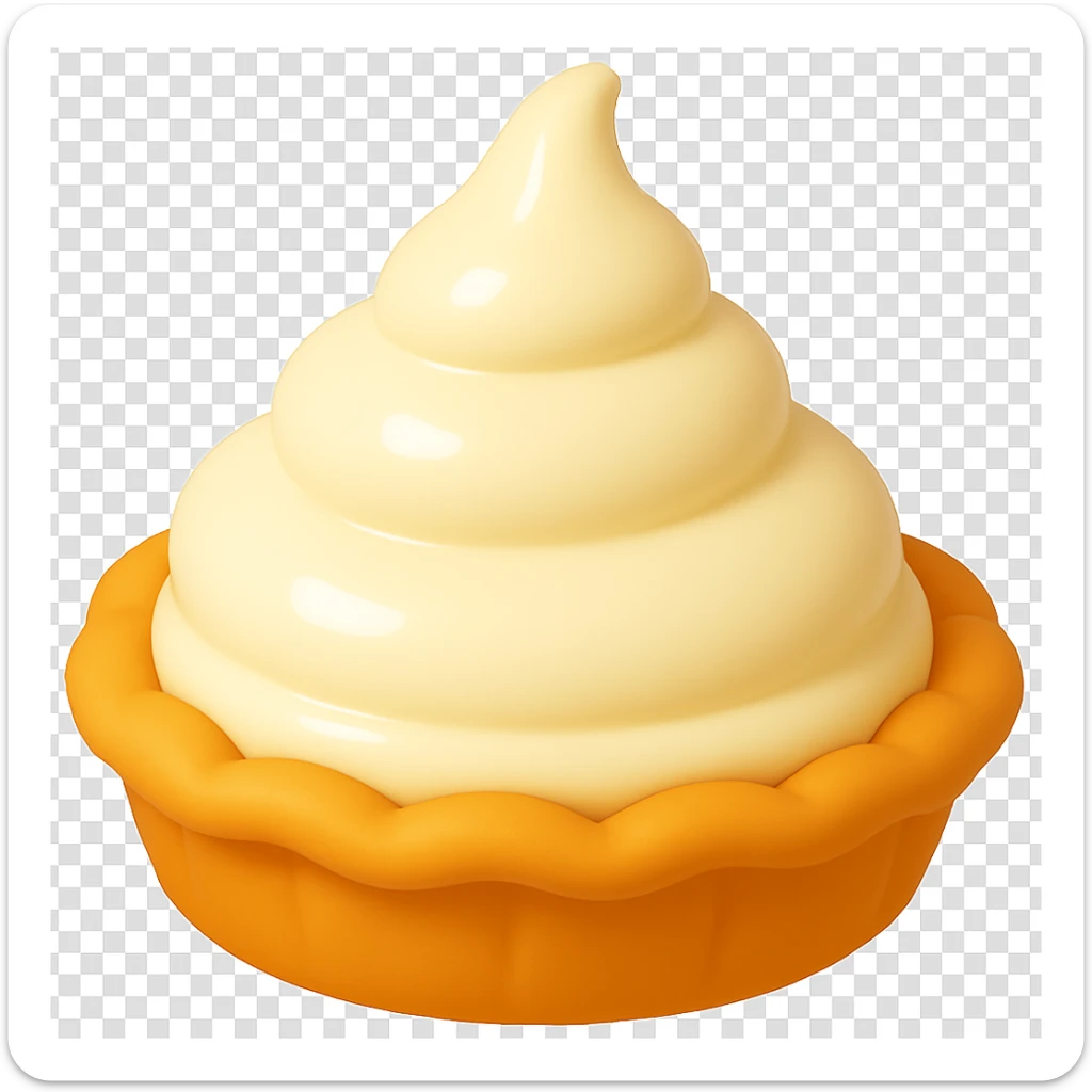 Frame 1 of 15: Intact cream pie, no splatter, playful 3D emoji style, golden brown crust, same angle as reference sticker