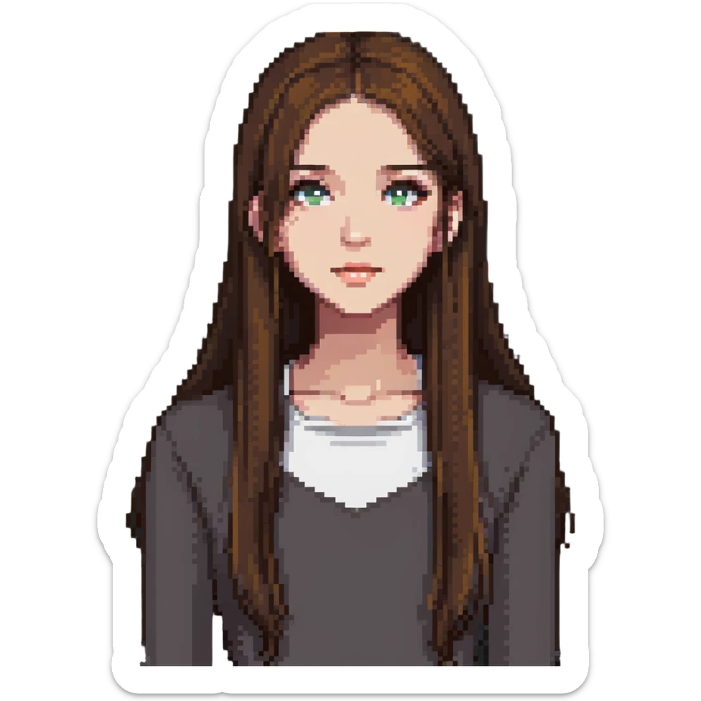 A girl with long, straight brown hair sticker