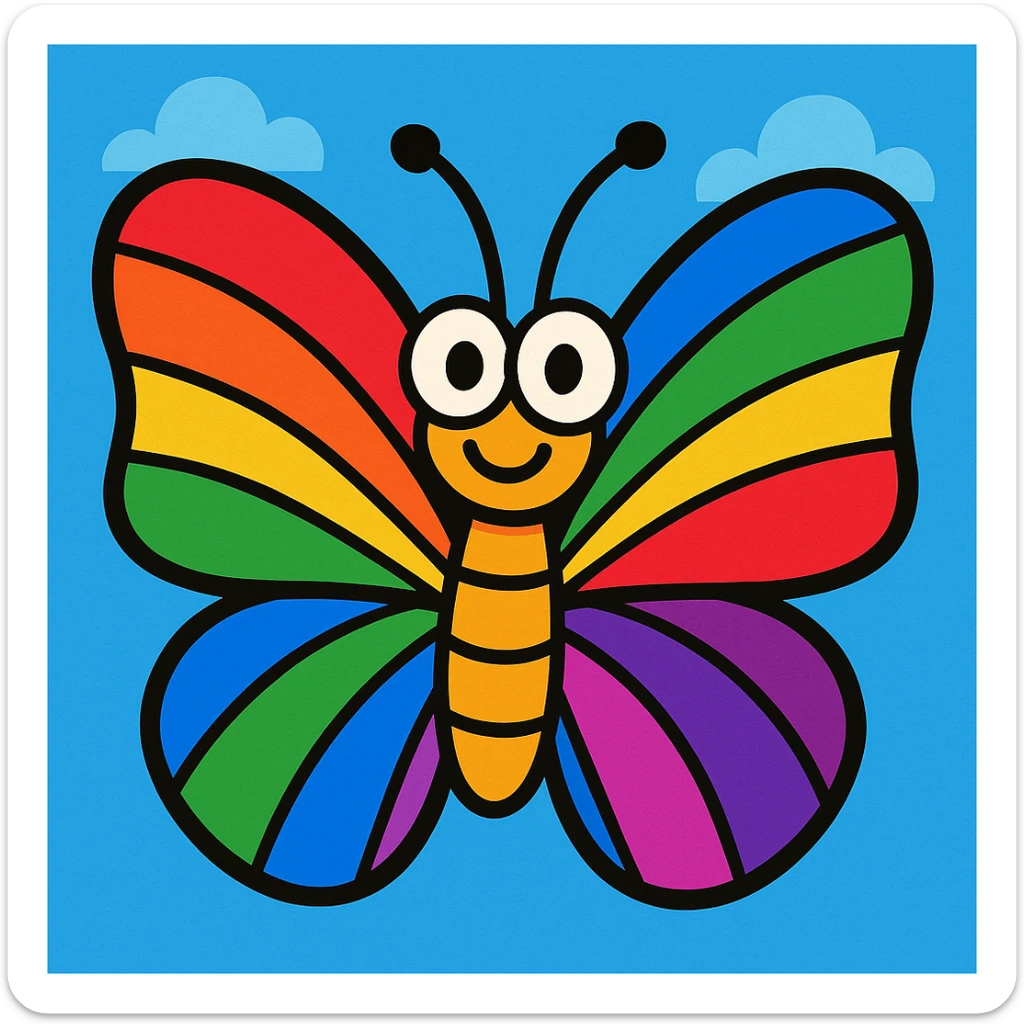 a butterfly in vibrant toon style, bright and colorful, cartoon look, rainbow pride colors sticker