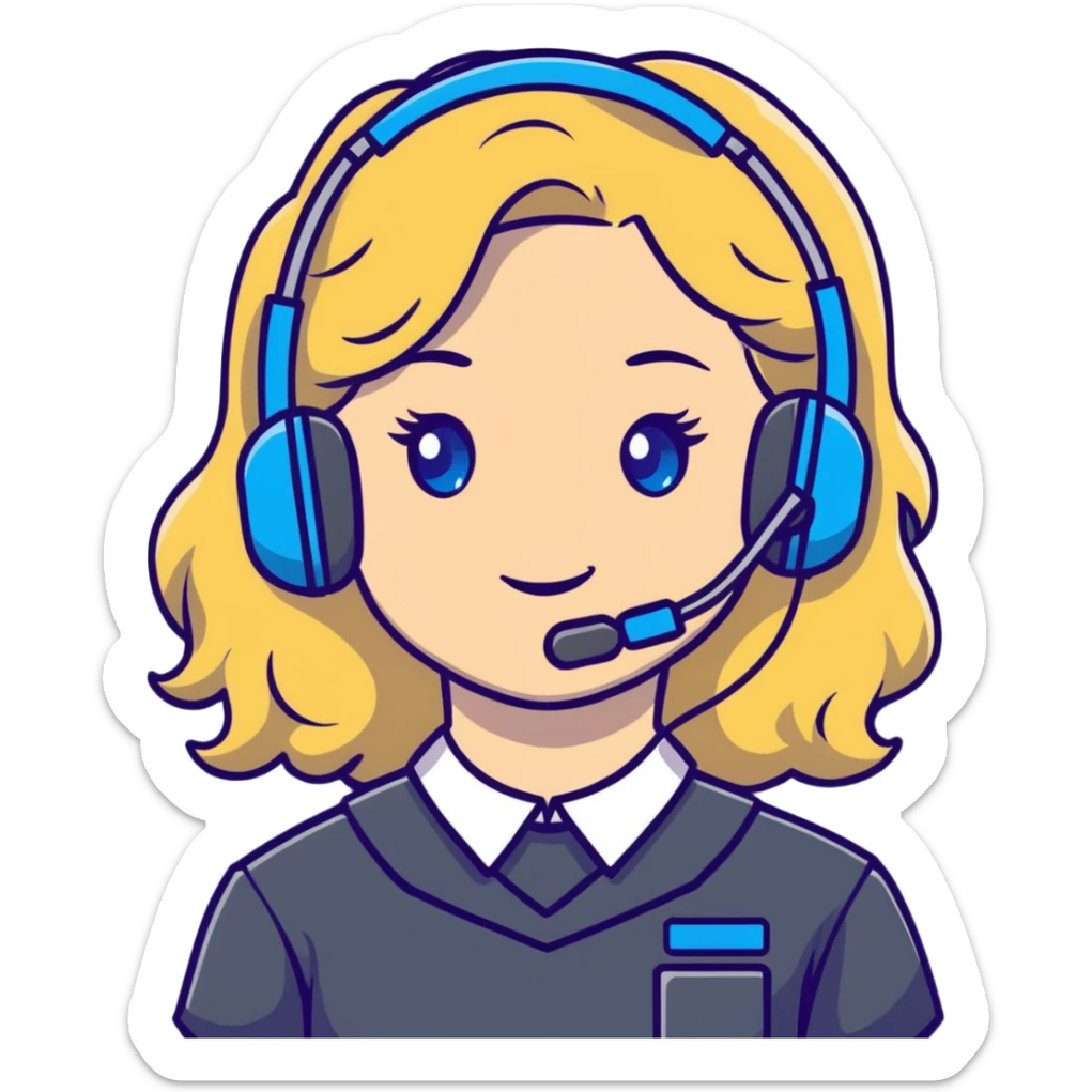 911 dispatcher girl long curly blonde hair blue eyes dark gray uniform and headset  sticker