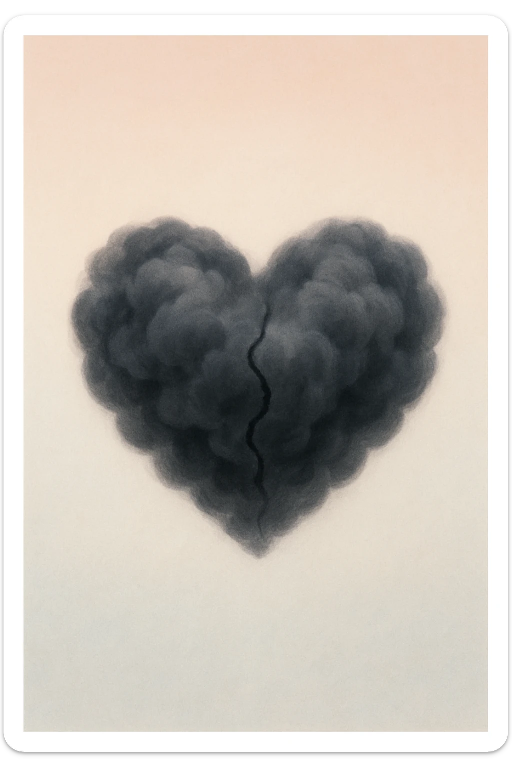 conceptual emoji of a heavy heart made of dark, swirling clouds, slightly cracked, on a minimalist pastel background, abstract, soft gradient style sticker