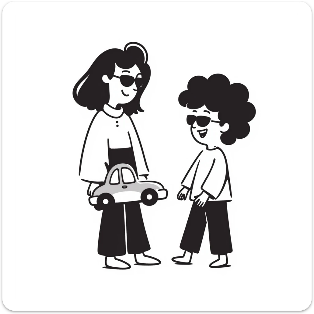 A happy woman with brown hair and a child boy, both wearing Ray-Ban glasses sticker