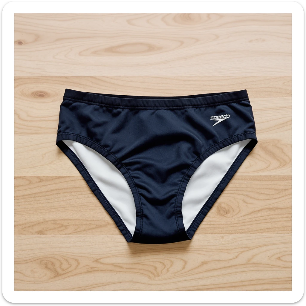 photo-realistic, highly-detailed, brightly lit icon of a men's speedo-style swim brief swimsuit, loosely strewn as if on a table sticker