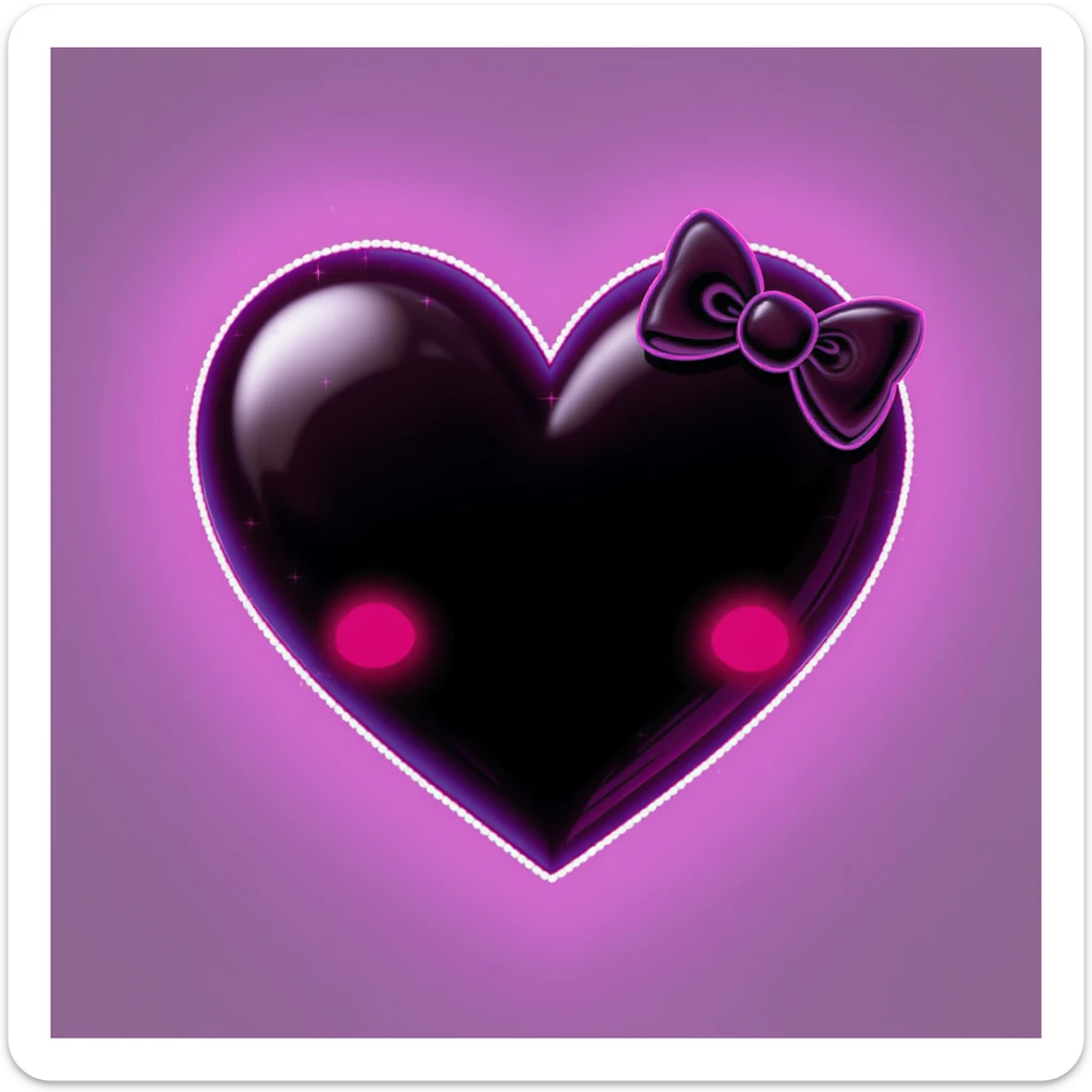 goth heart emoji, cute and shiny, with a bow accent, no background sticker