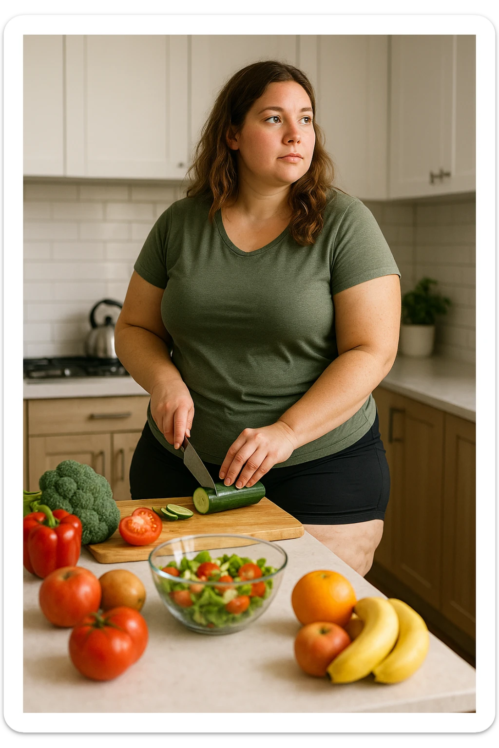 Donna con Lipedema che fa la dieta per migliorare anche a causa della sua PCOS, immagine realistica sticker