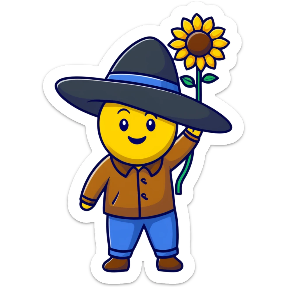 Happy Ukrainian emoji with sunflower and traditional Ukrainian hat sticker