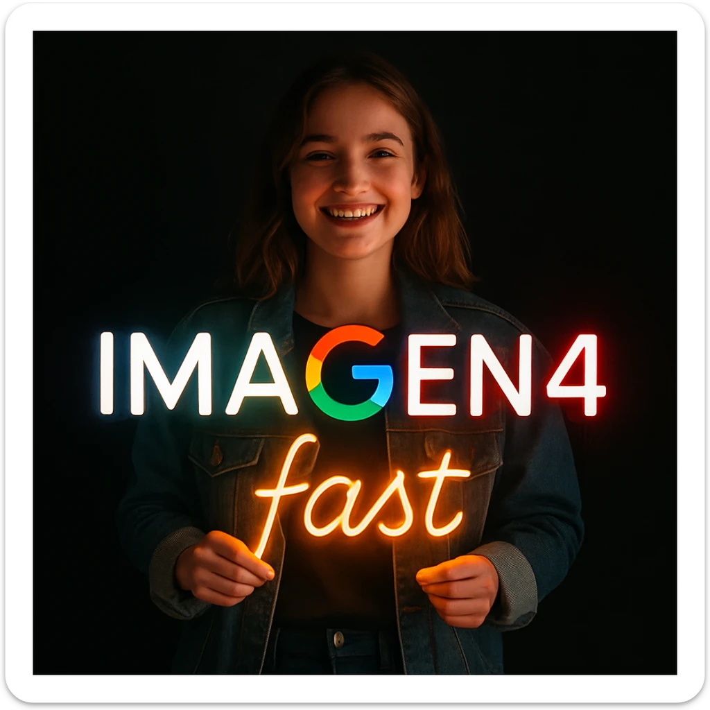 make a girl holding this sign, but sign in made of neon, also add fast below the sign sticker