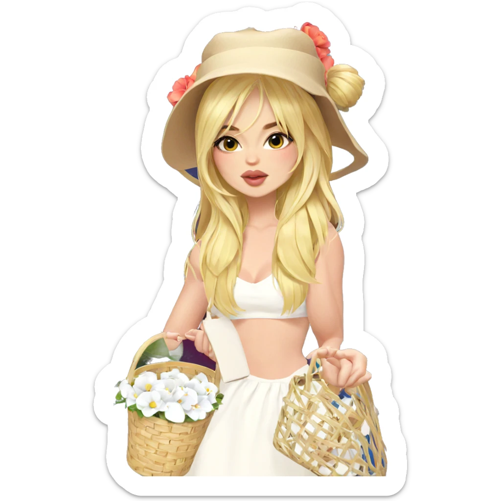 blonde girl with flower basket sticker