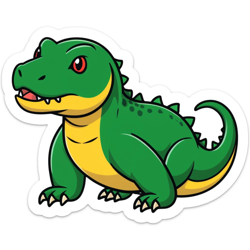 A fierce komodo dragon with detailed scales and flicking tongue sticker