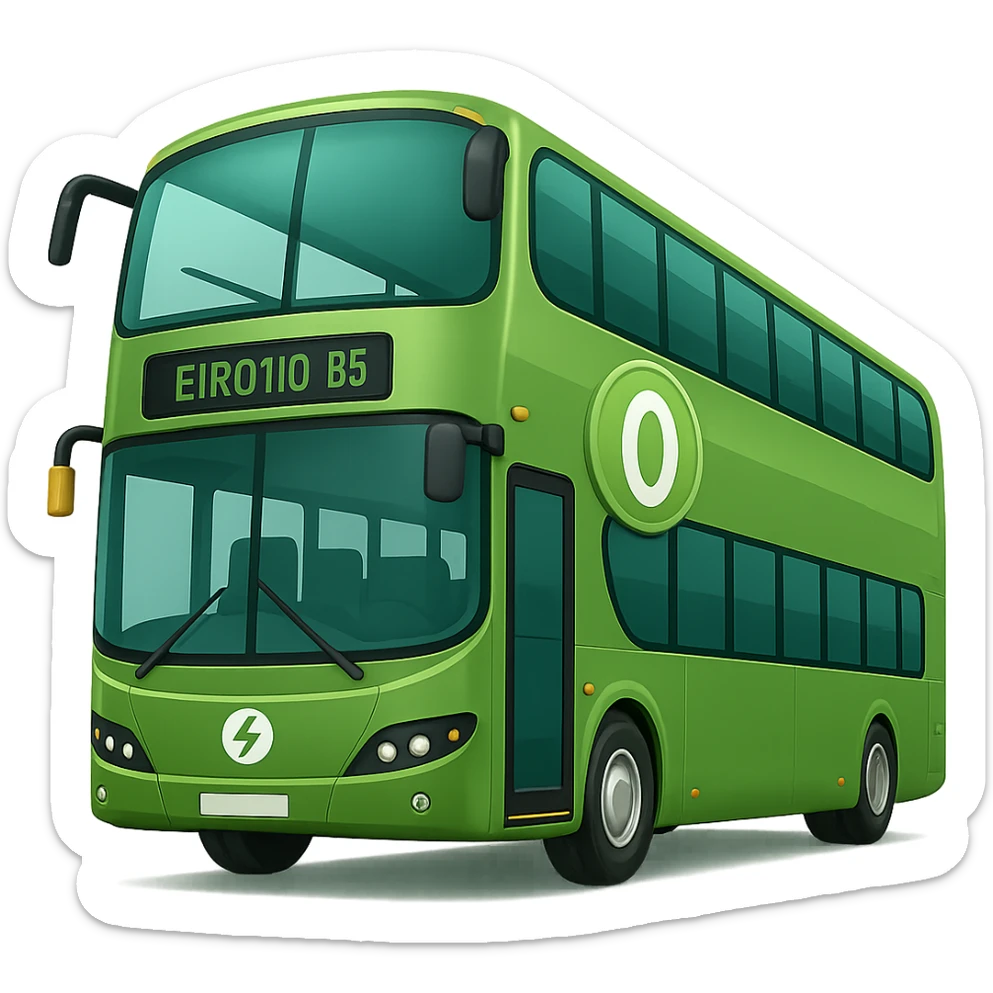 Add a large '0' to the coin on the green electric bus, keeping the Apple emoji style. The style is Apple emoji with transparent background. sticker