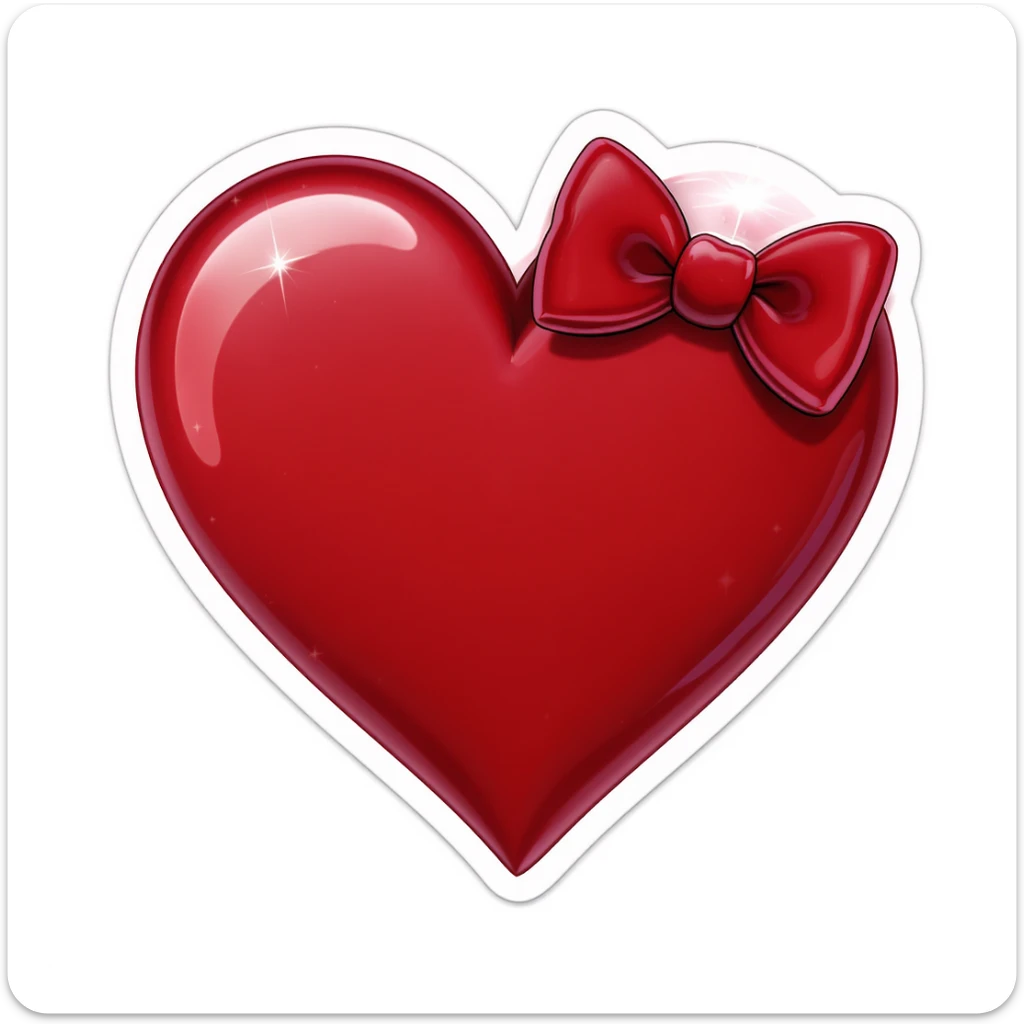 goth heart emoji, cute and shiny, with a bow accent, no background sticker