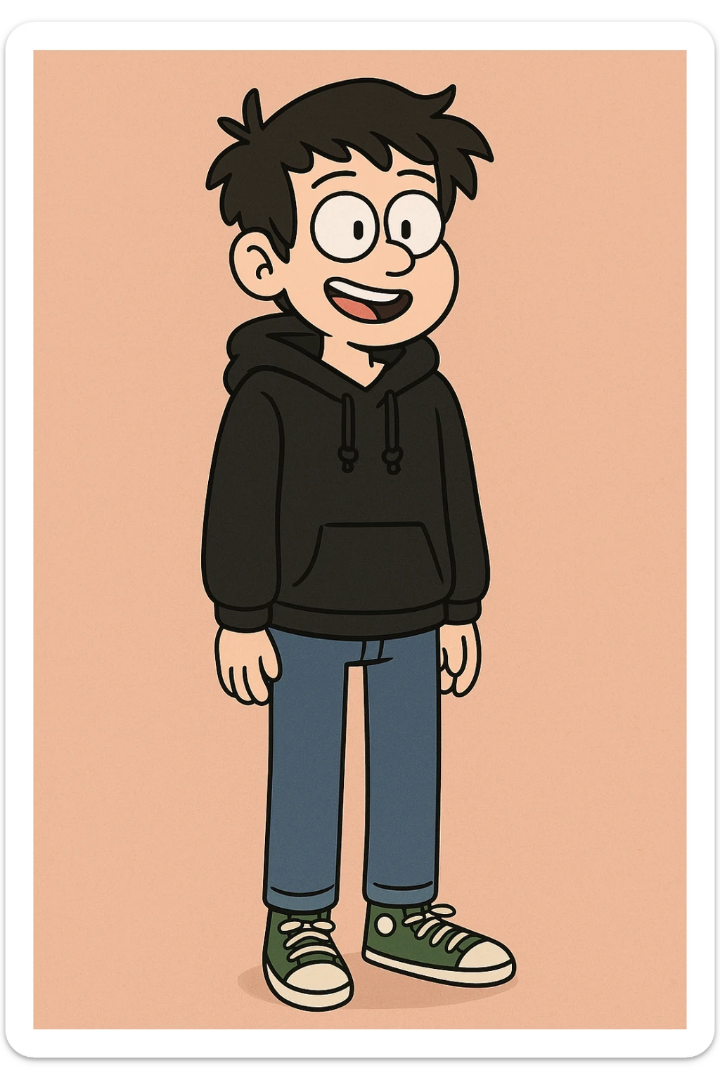 A boy Natural shirt Jet Black organic hoodie blue jeans green converse chuck taylor all star sticker