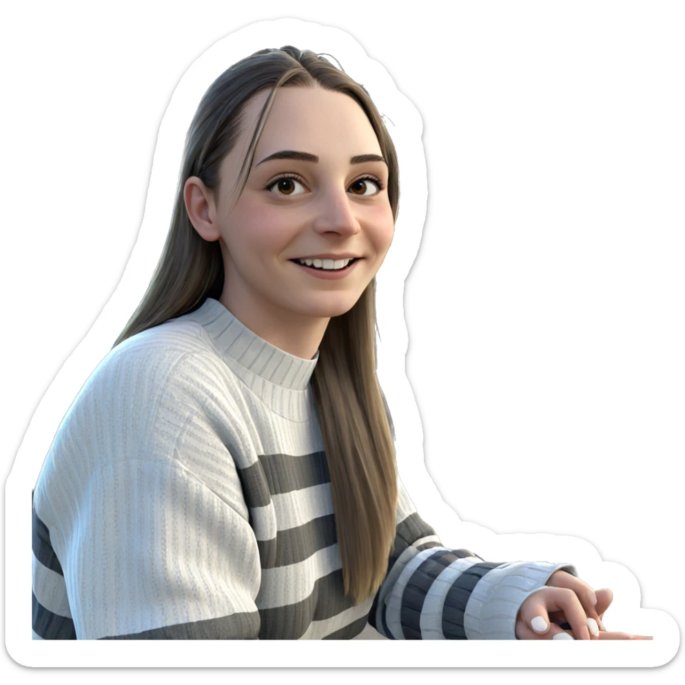 smiling girl in striped sweater sticker
