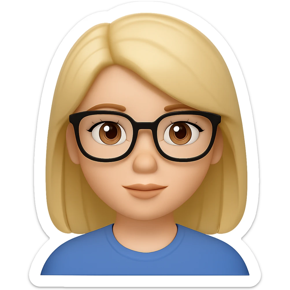 Add glasses to the girl with light brown hair, style general, with transparent background. sticker