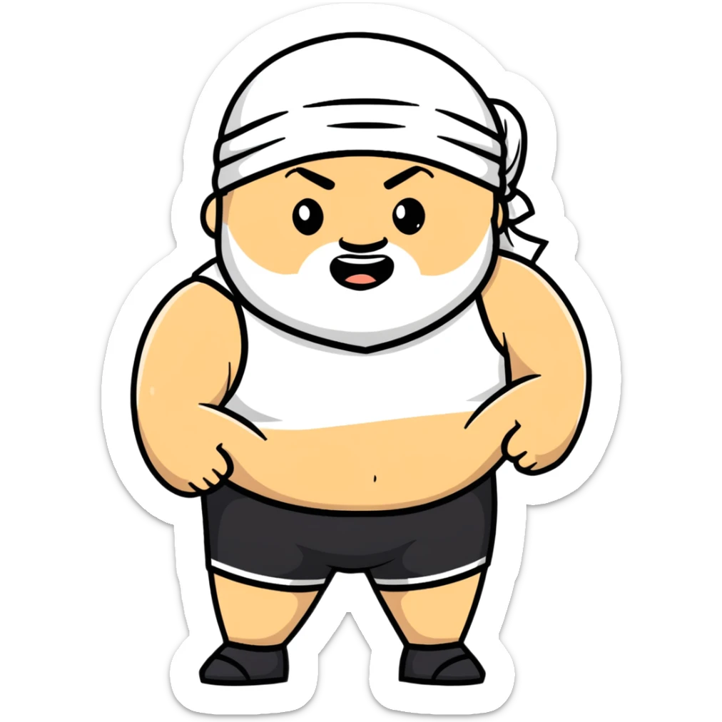 White skin fat guy with black durag, light stubble beard of a few days in wrestling singlet sticker
