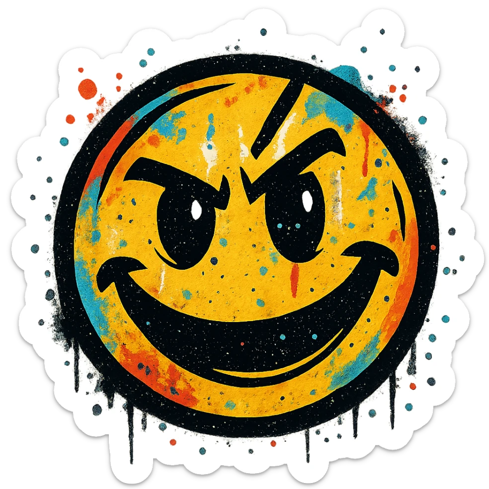 graffiti style emoji, street art, stencil art, bold outlines, urban feel sticker