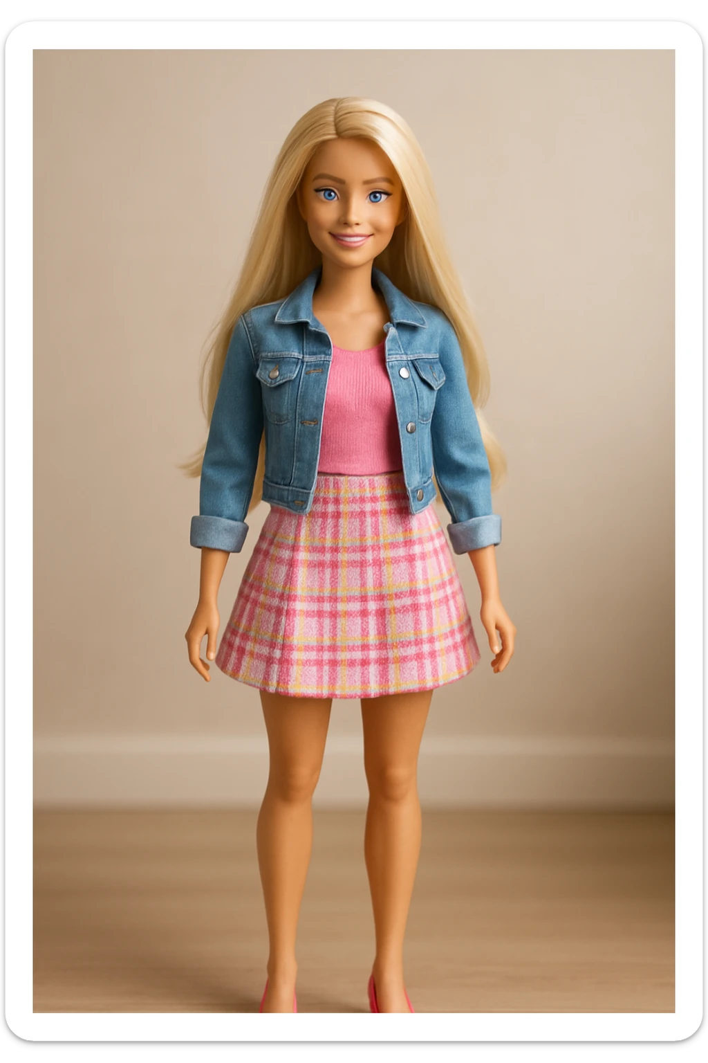 full body blonde-haired Barbie doll, stylish and cheerful, modern fashion, soft lighting sticker