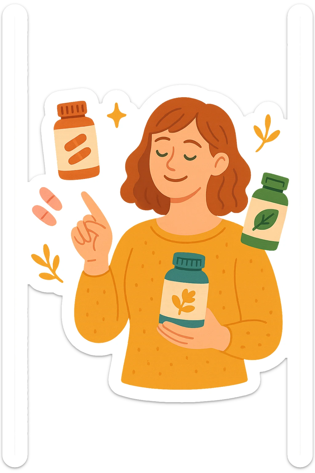 Donna che sta scegliendo integrazione per il suo benessere in italiano sticker