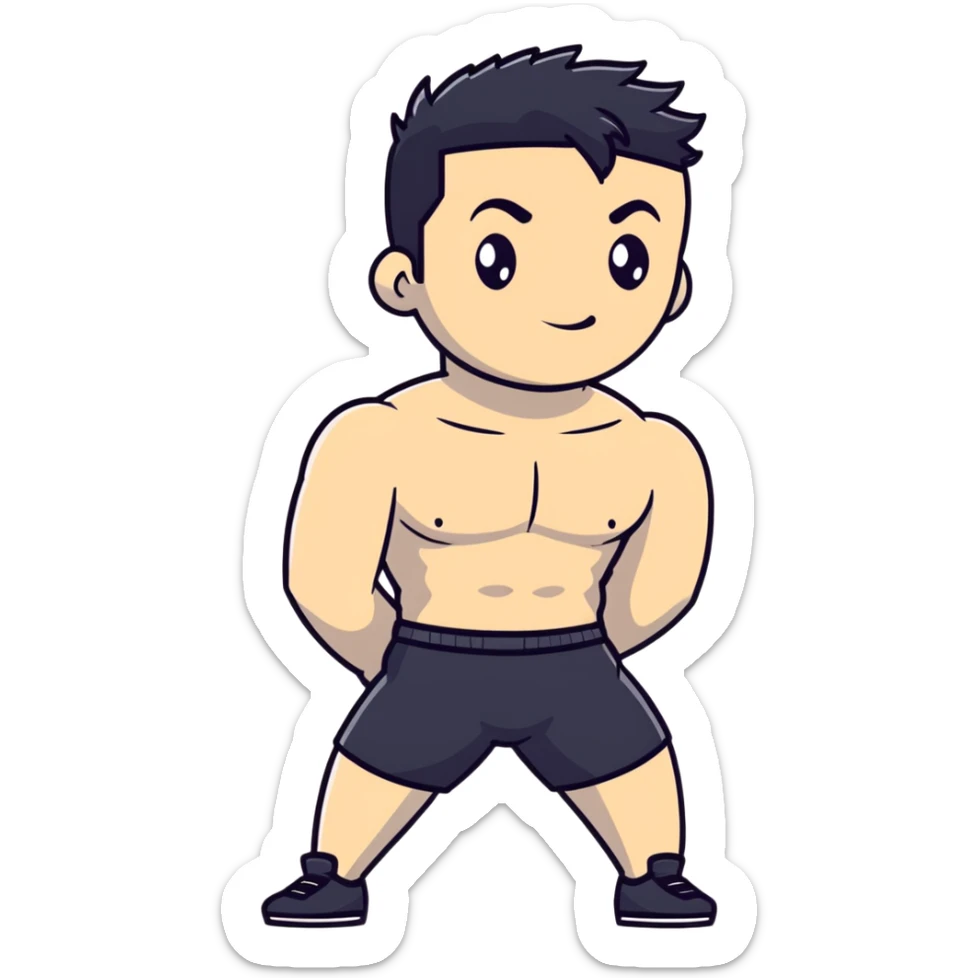 shirtless male athlete with white skin and slightly wavy black hair on top with shaved sides sticker