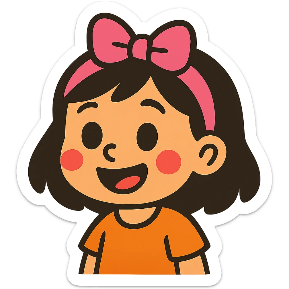 cute little girl with big pink headband on head, colorful toon style, childlike features sticker