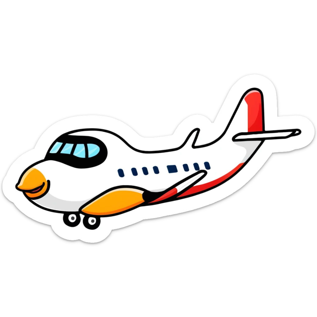 A cute airplane with a goose head and neck, flying with aircraft wings sticker