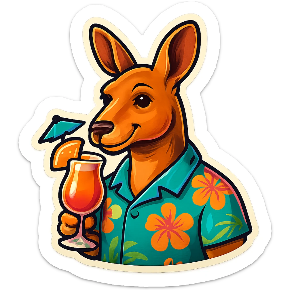 Kangaroo with Hawaii shirt and coctail sticker