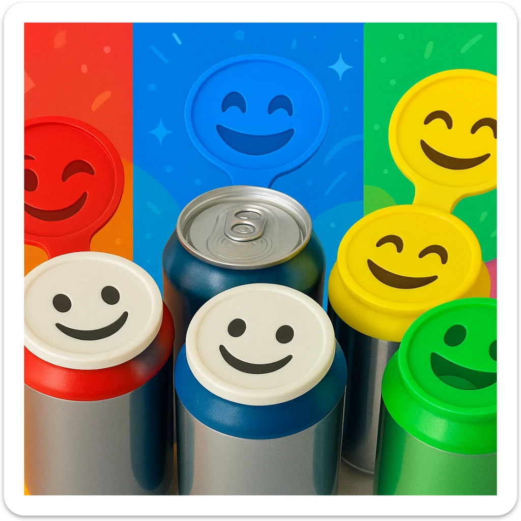 Rakj a kupakokra emoji-kat, smiley-kat, megváltoztathatod a háttereket. valósághű legyen a kép, 1920x1080px méretű legyen. fiatal, dinamikusfotókat készíts! csak a kupak külső részére rakj mintát! sticker