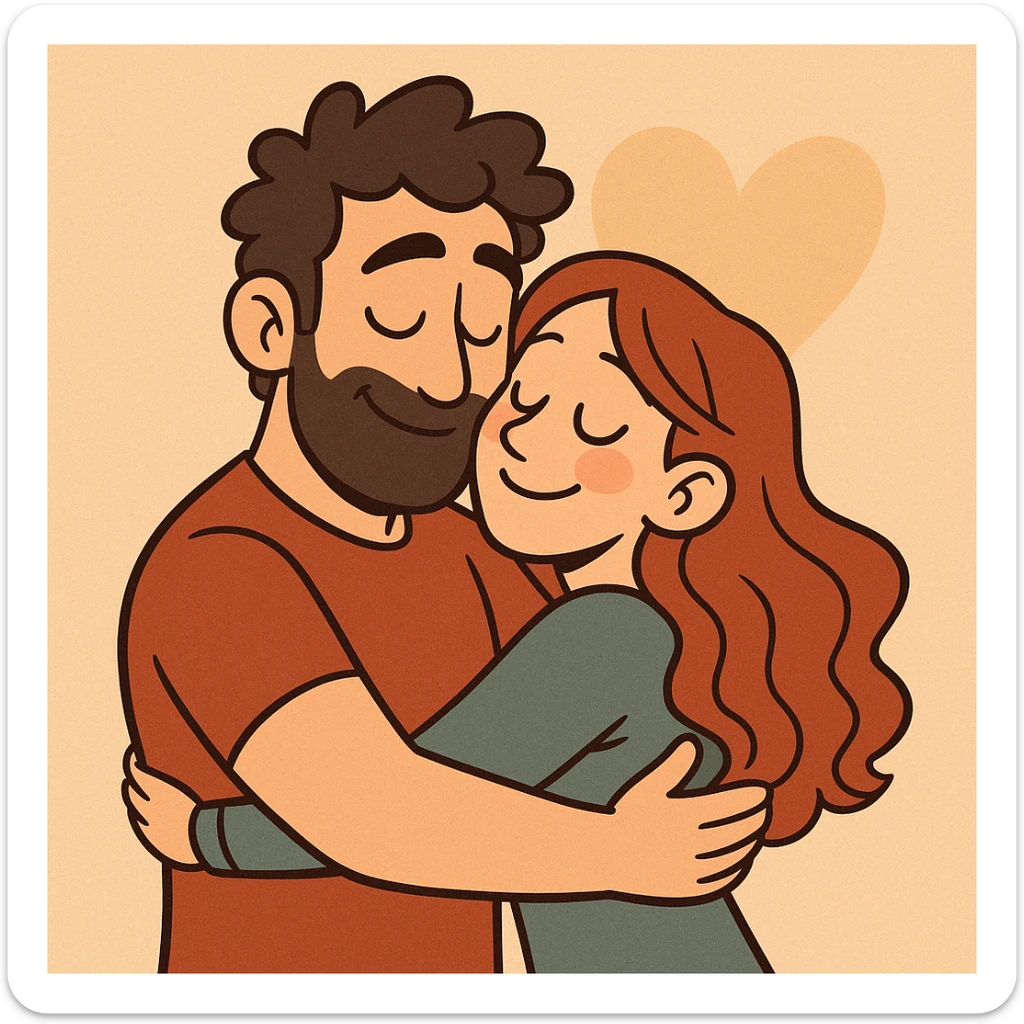 cartoon style illustration of a couple hugging, showing affection and love, warm and romantic mood sticker