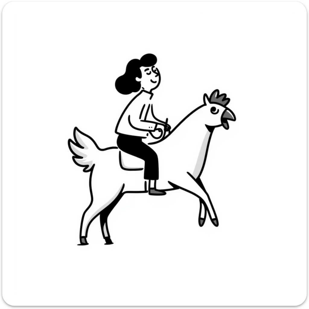 hilarious chicken jockey meme, person riding giant chicken like a jockey, comical, silly internet meme sticker