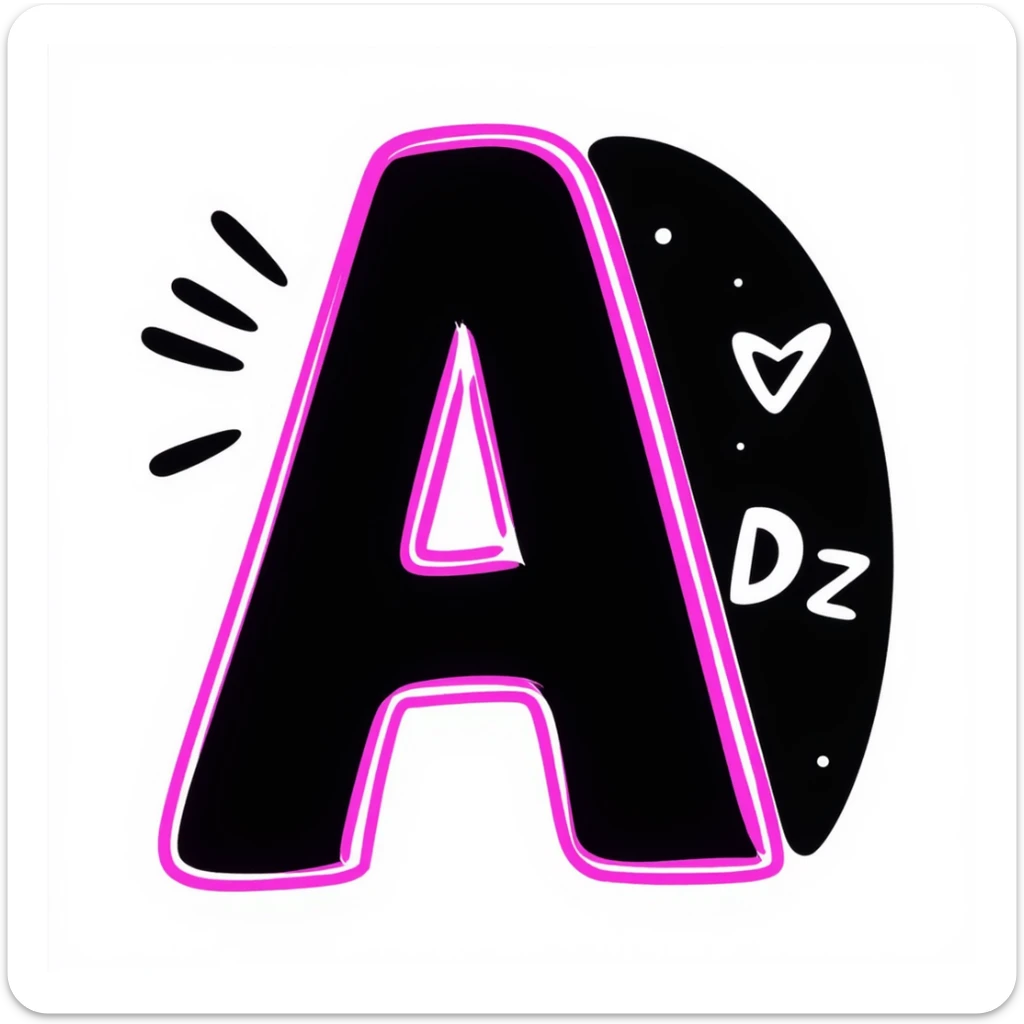 Capital letter A with neon glowing effect sticker